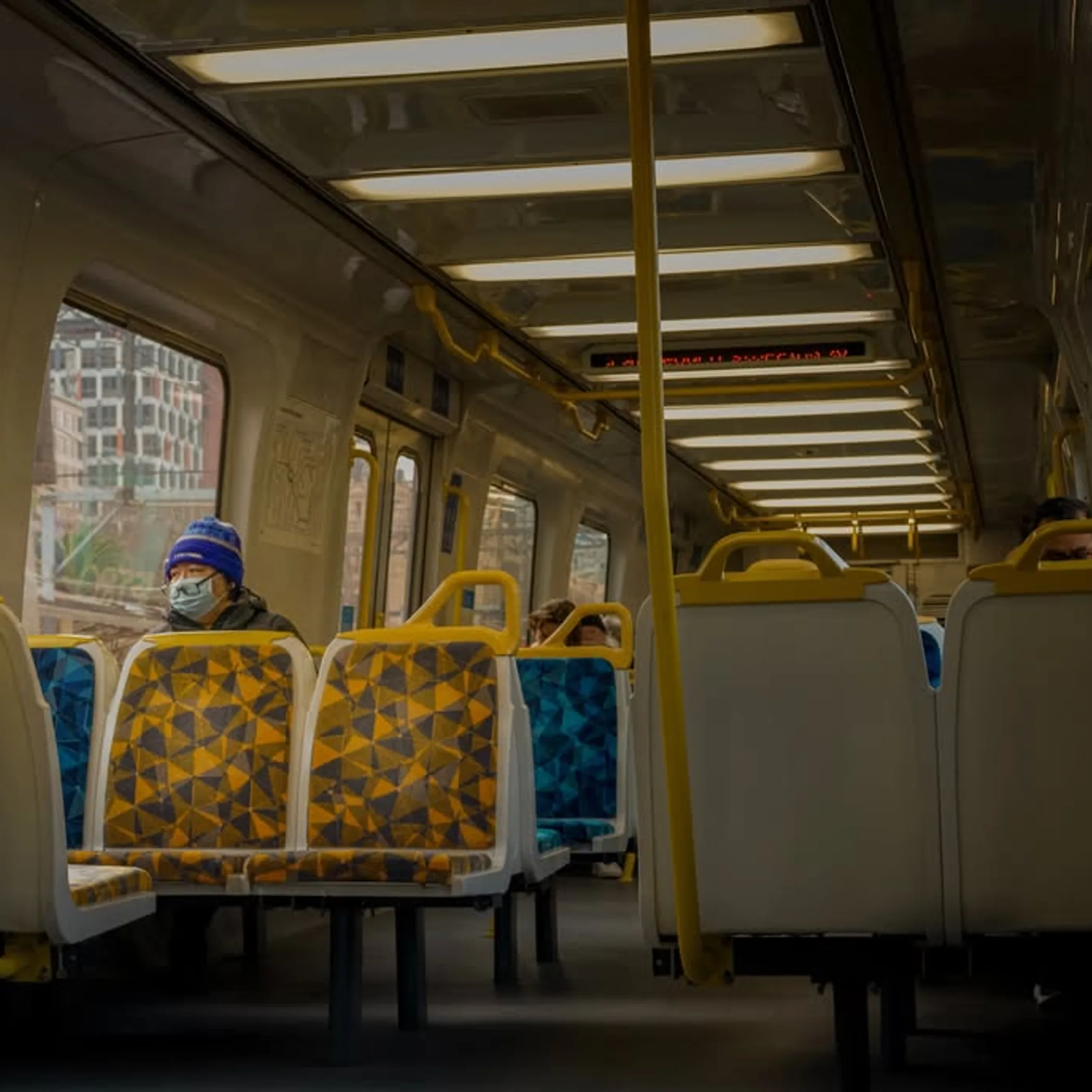 interior of a well-lit train carriage